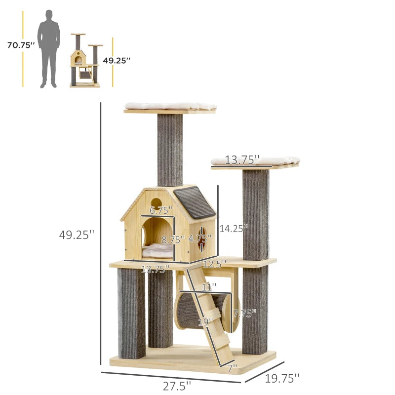 Wooden Cat Tree Activity Centre With Natural Sisal Scratching Posts