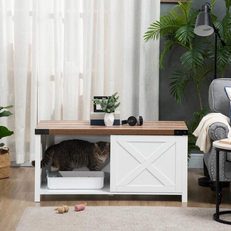 Dual Purpose Litter Box or Cat Bed Enclosure with Sliding Door