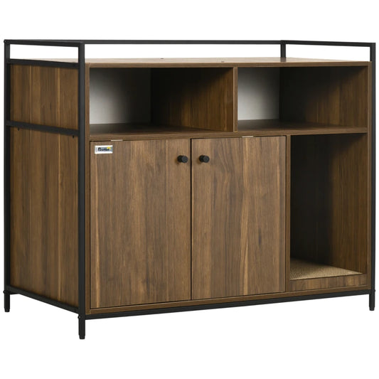 Modern Cat Litter Box Enclosure with Storage Shelves