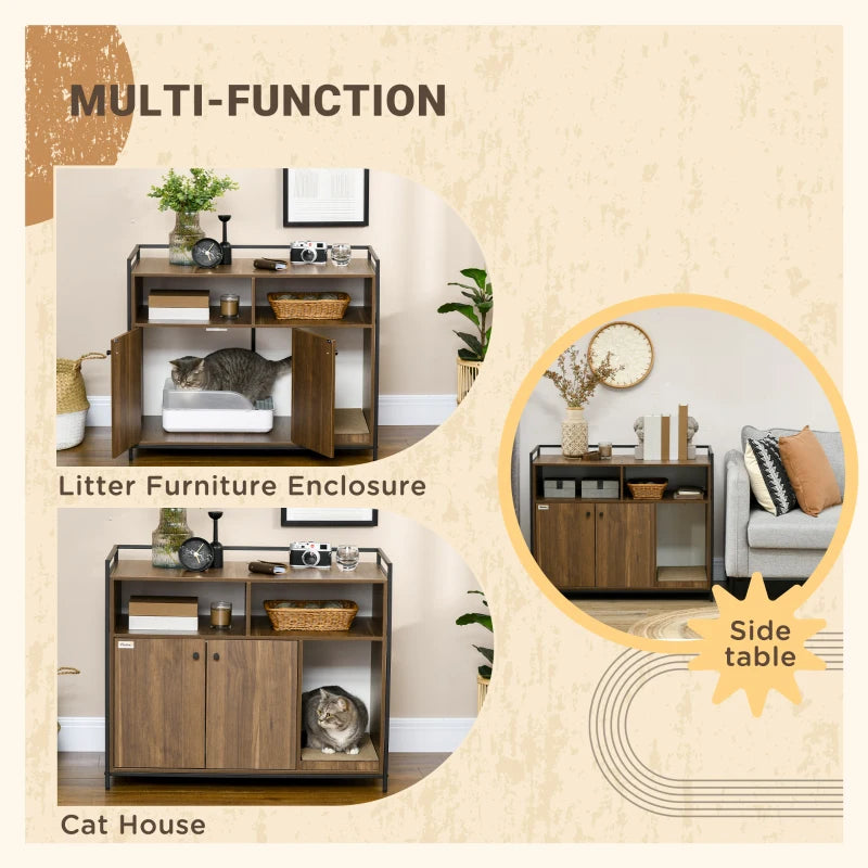 Modern Cat Litter Box Enclosure with Storage Shelves