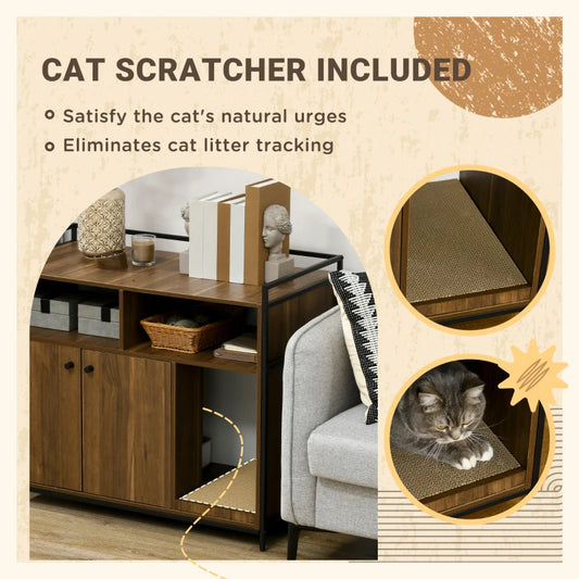 Modern Cat Litter Box Enclosure with Storage Shelves