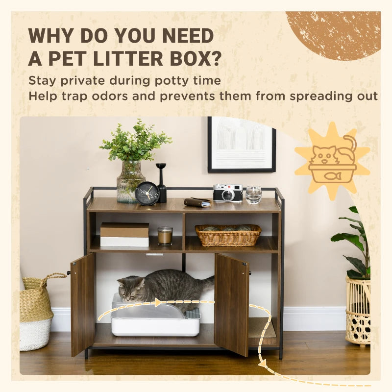 Modern Cat Litter Box Enclosure with Storage Shelves