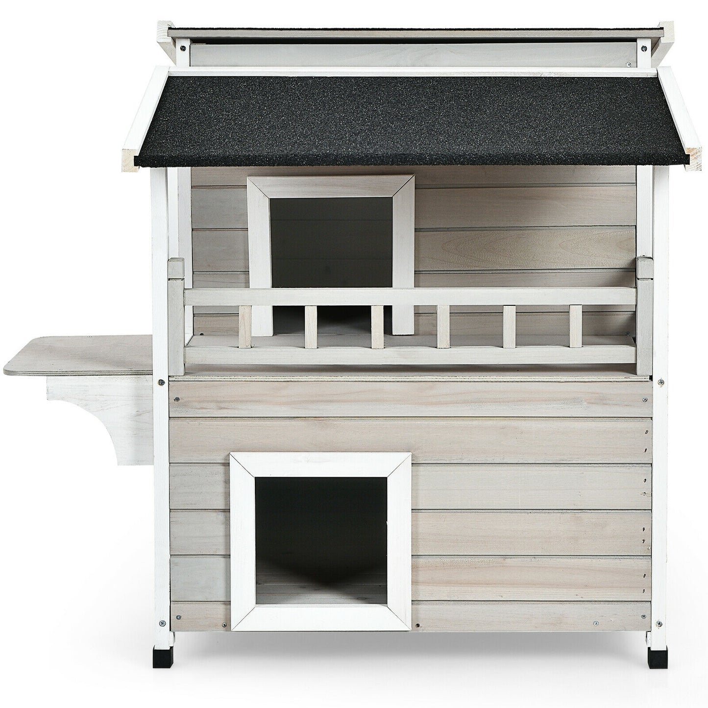 2-Story Wooden Cat Shelter with Large Balcony