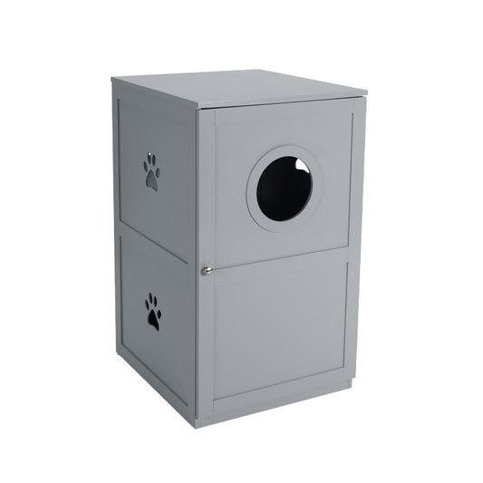 2-tier Litter Box Plus Cat House Combo With Anti-toppling Device-Grey