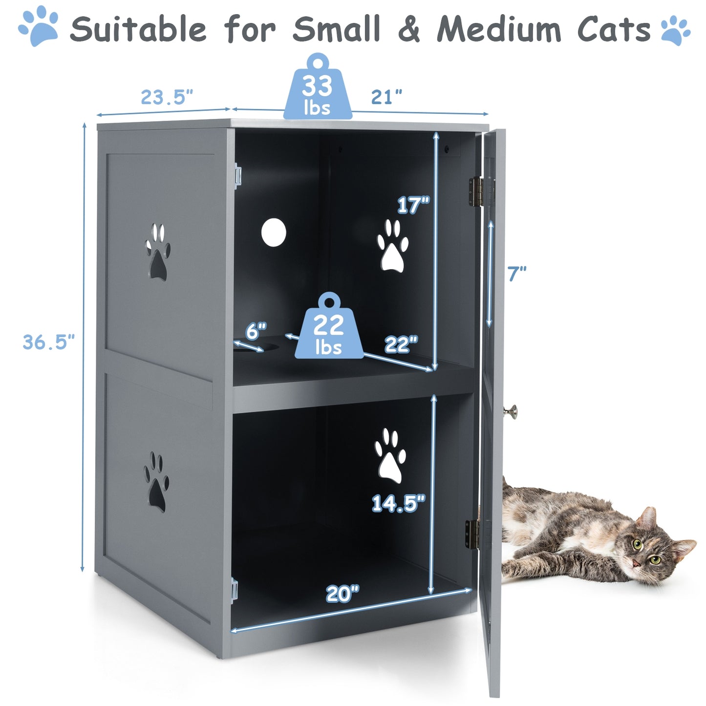 2-tier Litter Box Plus Cat House Combo With Anti-toppling Device-Grey