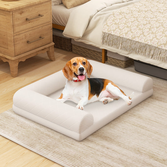 Orthopedic Dog Crate Bed with 3-Side Bolster - Light Beige