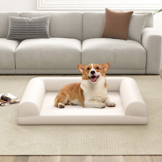 Orthopedic Dog Crate Bed with 3-Side Bolster - Light Beige