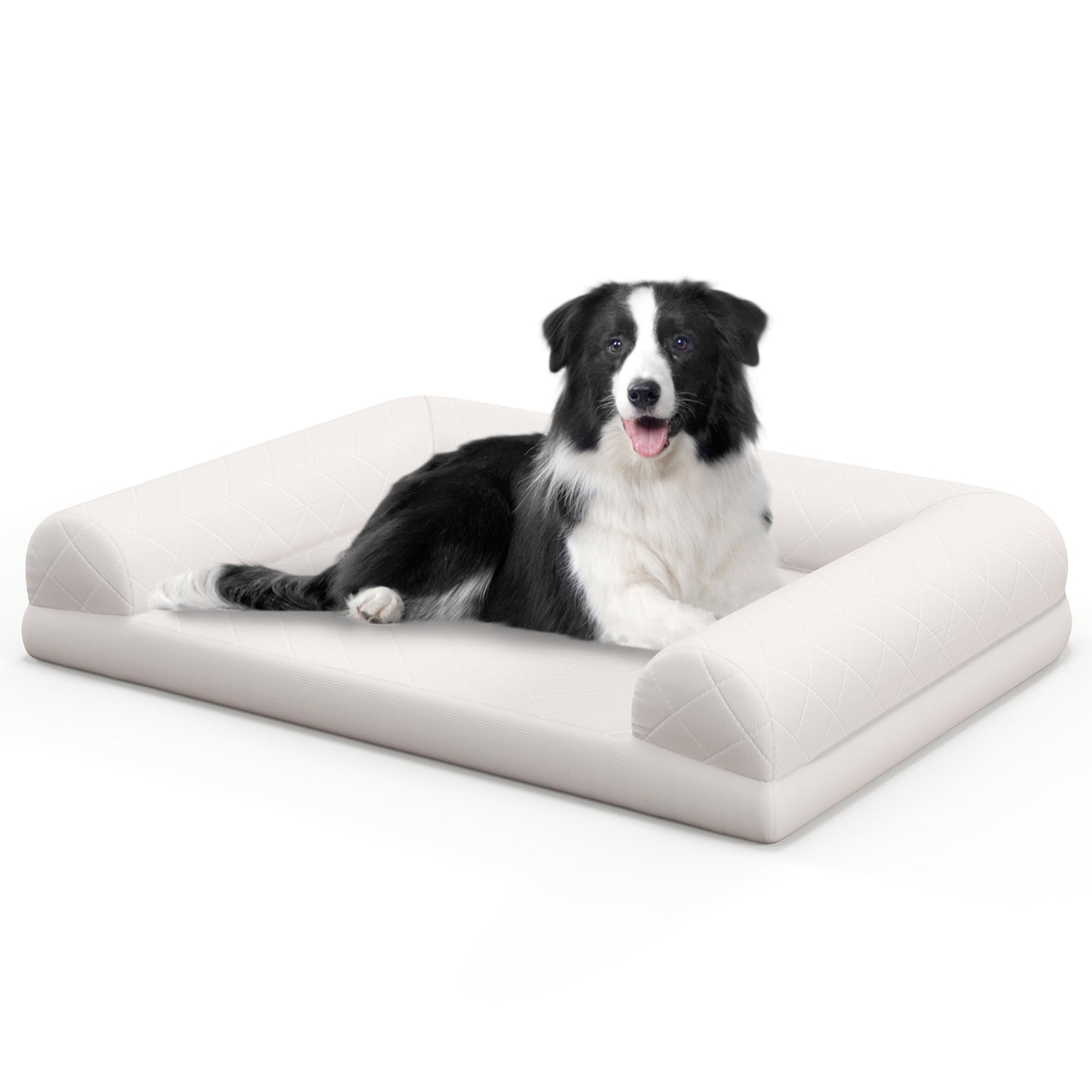 Orthopedic Dog Crate Bed with 3-Side Bolster - Light Beige