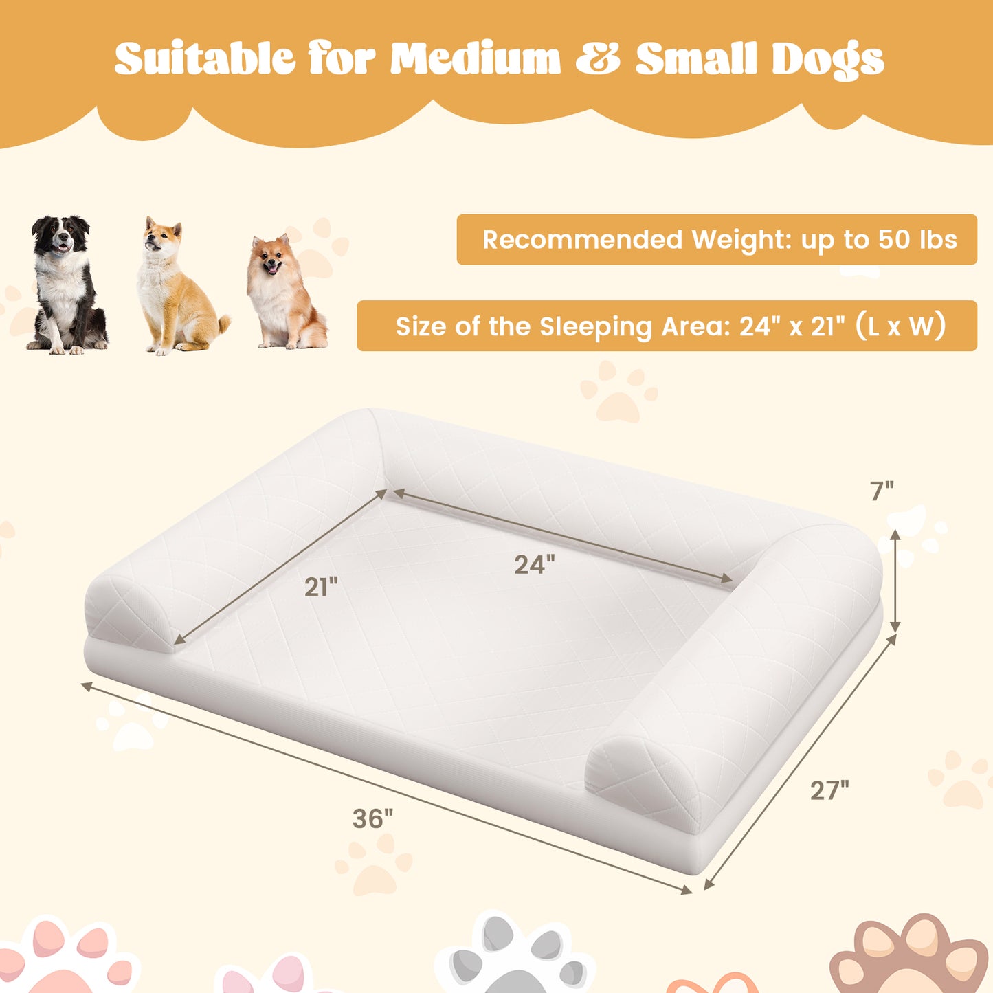 Orthopedic Dog Crate Bed with 3-Side Bolster - Light Beige