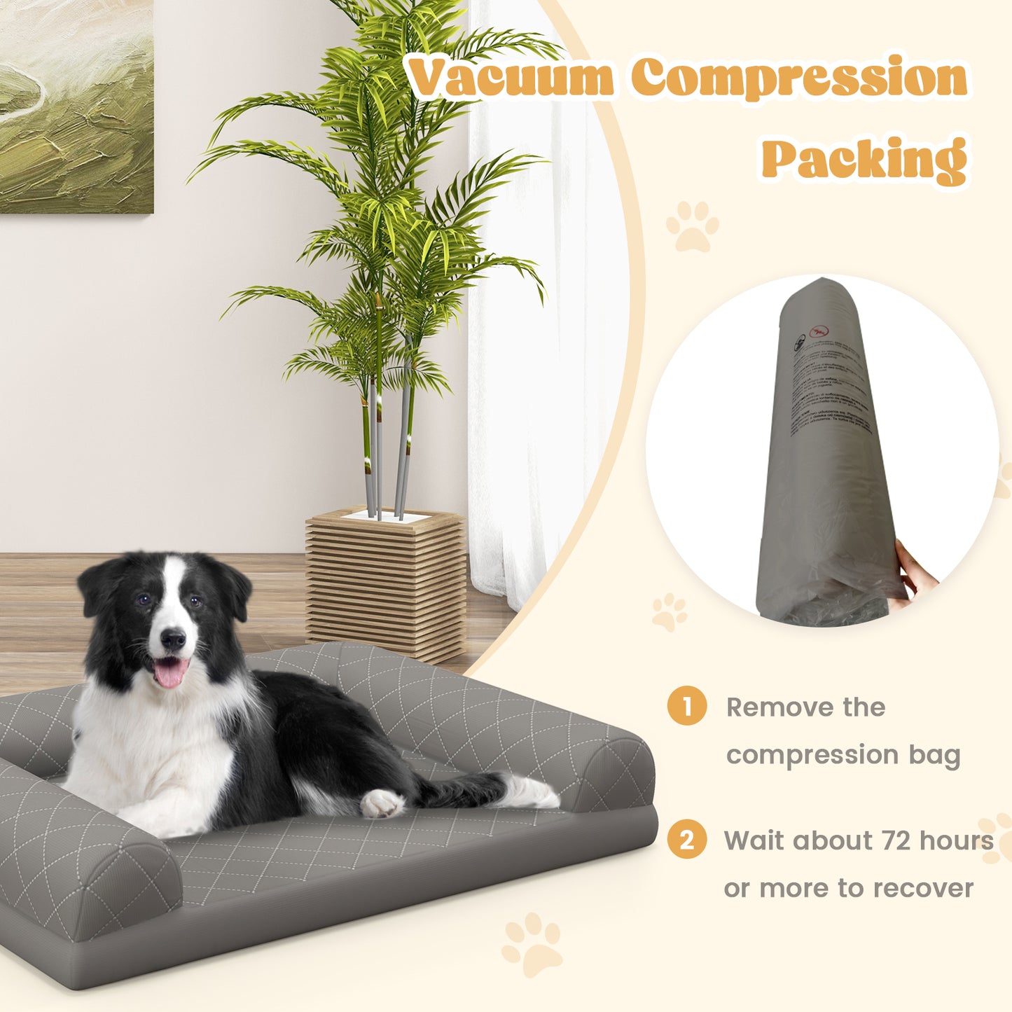 Orthopedic Dog Crate Bed with 3-Side Bolster and Removable Cover