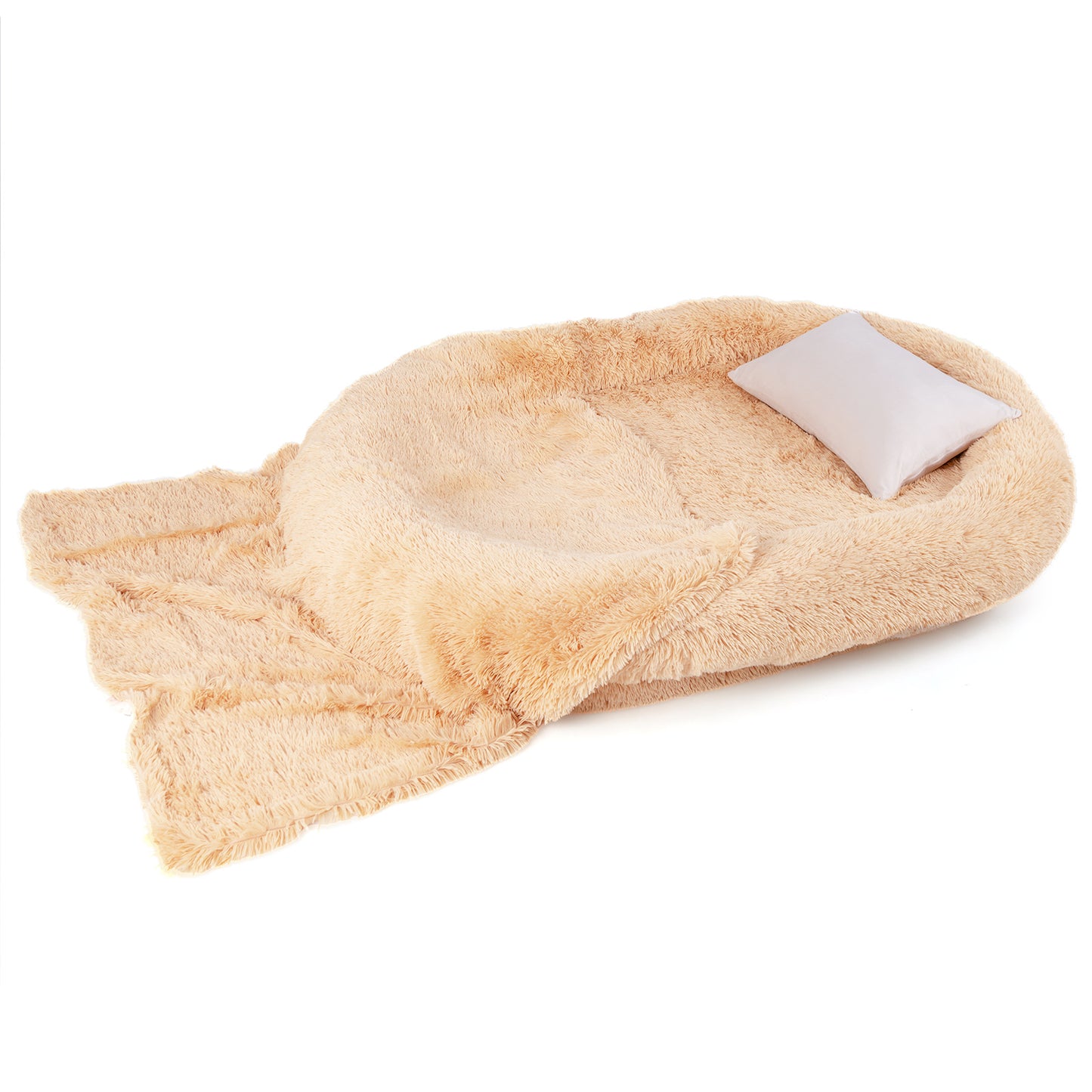 Washable Fluffy Human Dog Bed with Blanket and Pillow