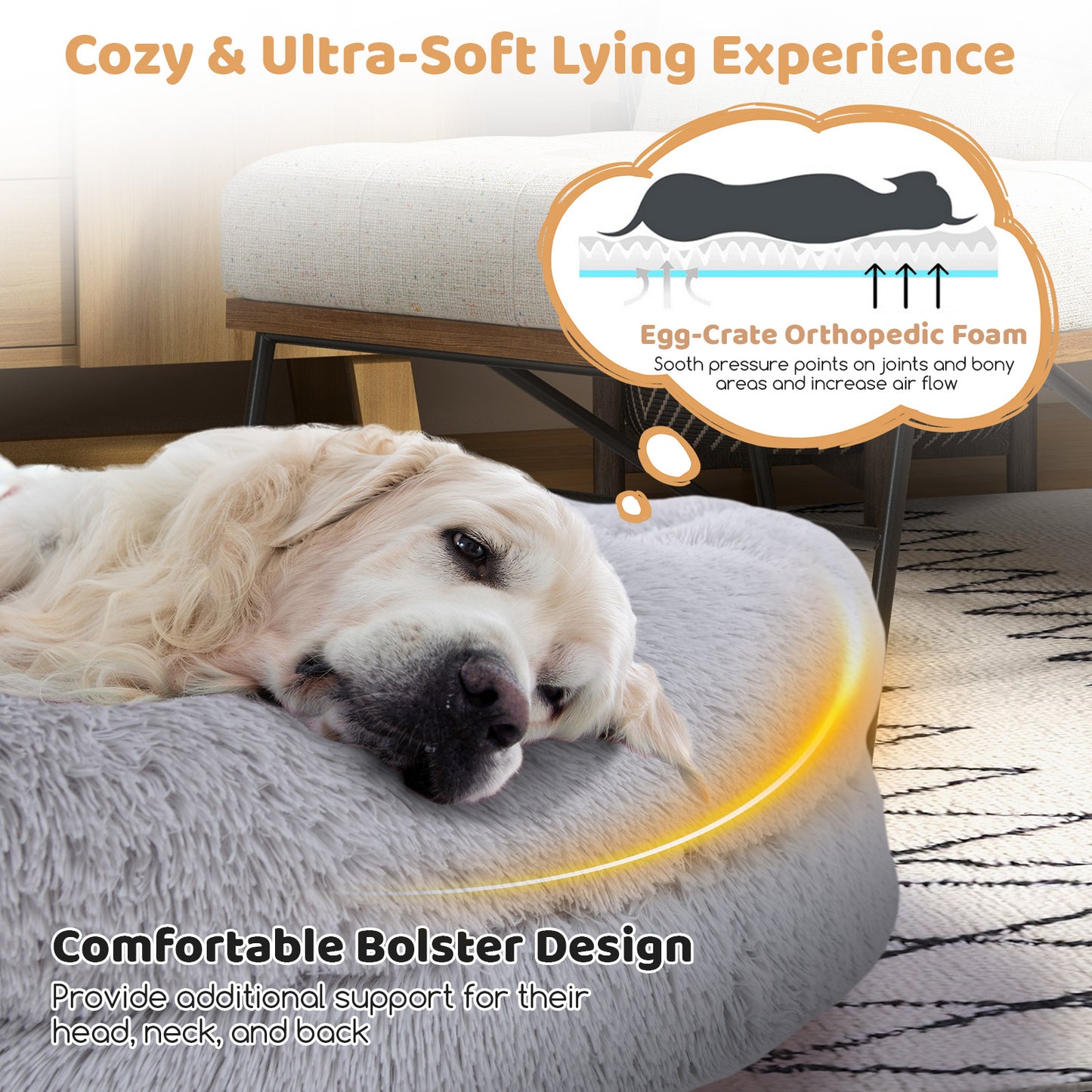 Grey Human-Dog Bed with Soft Blanket and Pillow