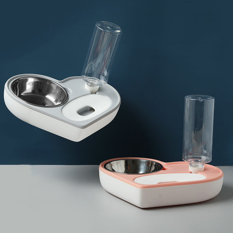 Heart Shaped Dual Sided Pet Bowl with Automatic Waterer Heart Pet Bowl - InspirationIncluded