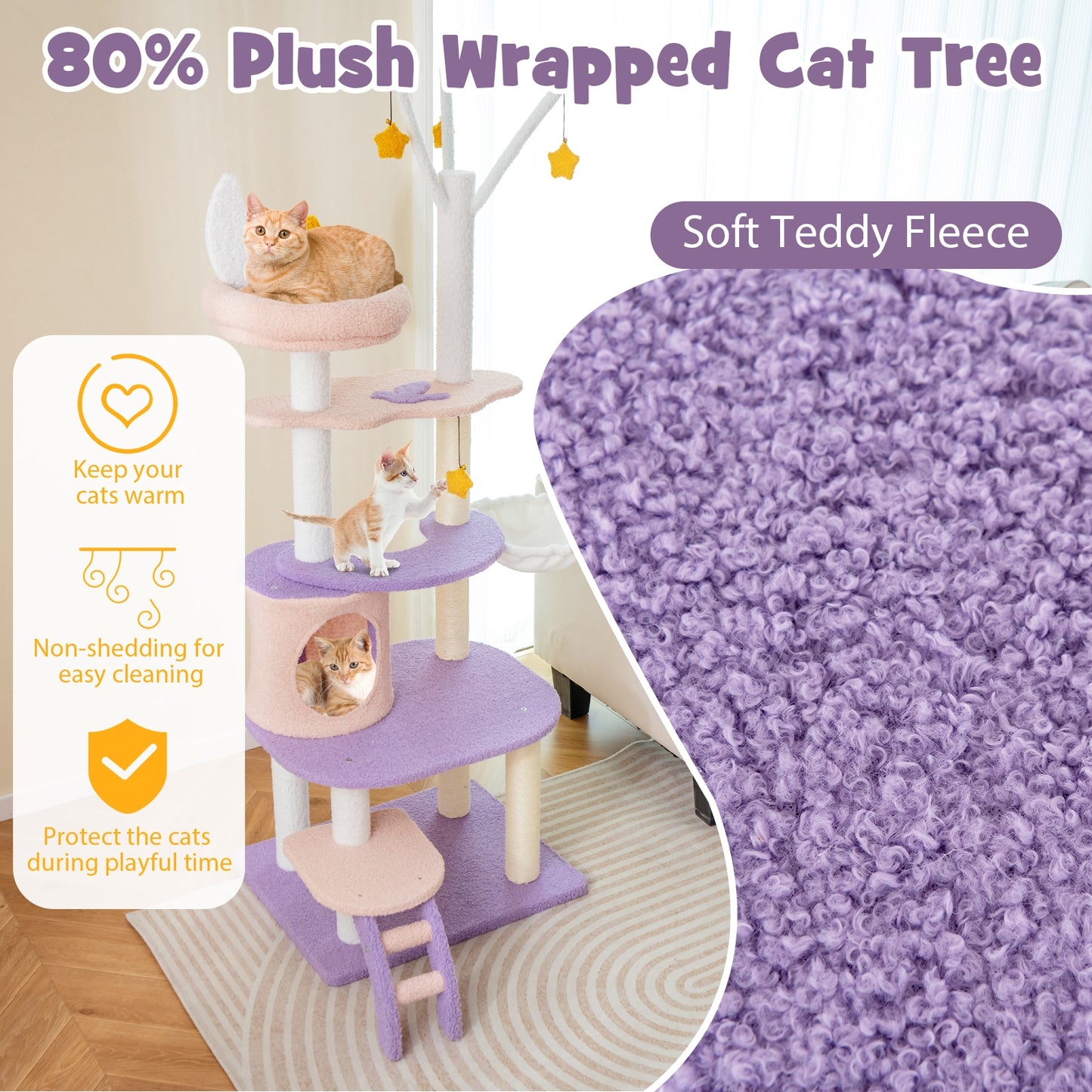 Stars and Moon - Cat Tower - Teddy Fleece