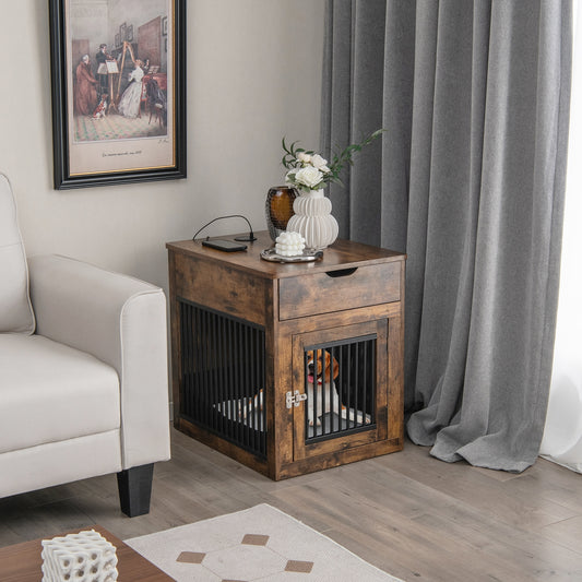 Dog Crate and Side Table Combo with Wireless Charging Stations