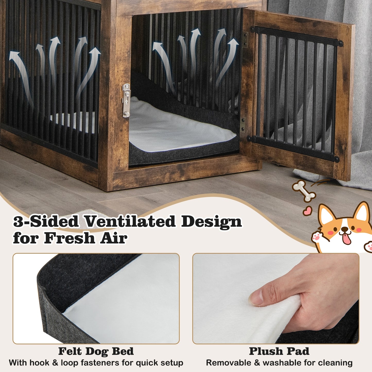 Dog Crate and Side Table Combo with Wireless Charging Stations