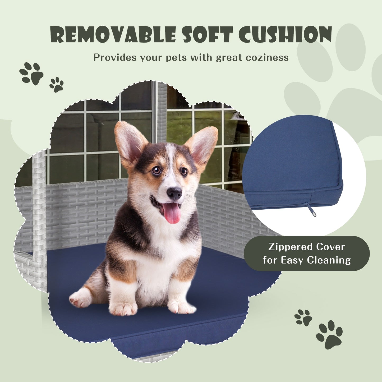 Wicker Outdoor Dog Lounger with Waterproof Roof and Washable Cushion Cover
