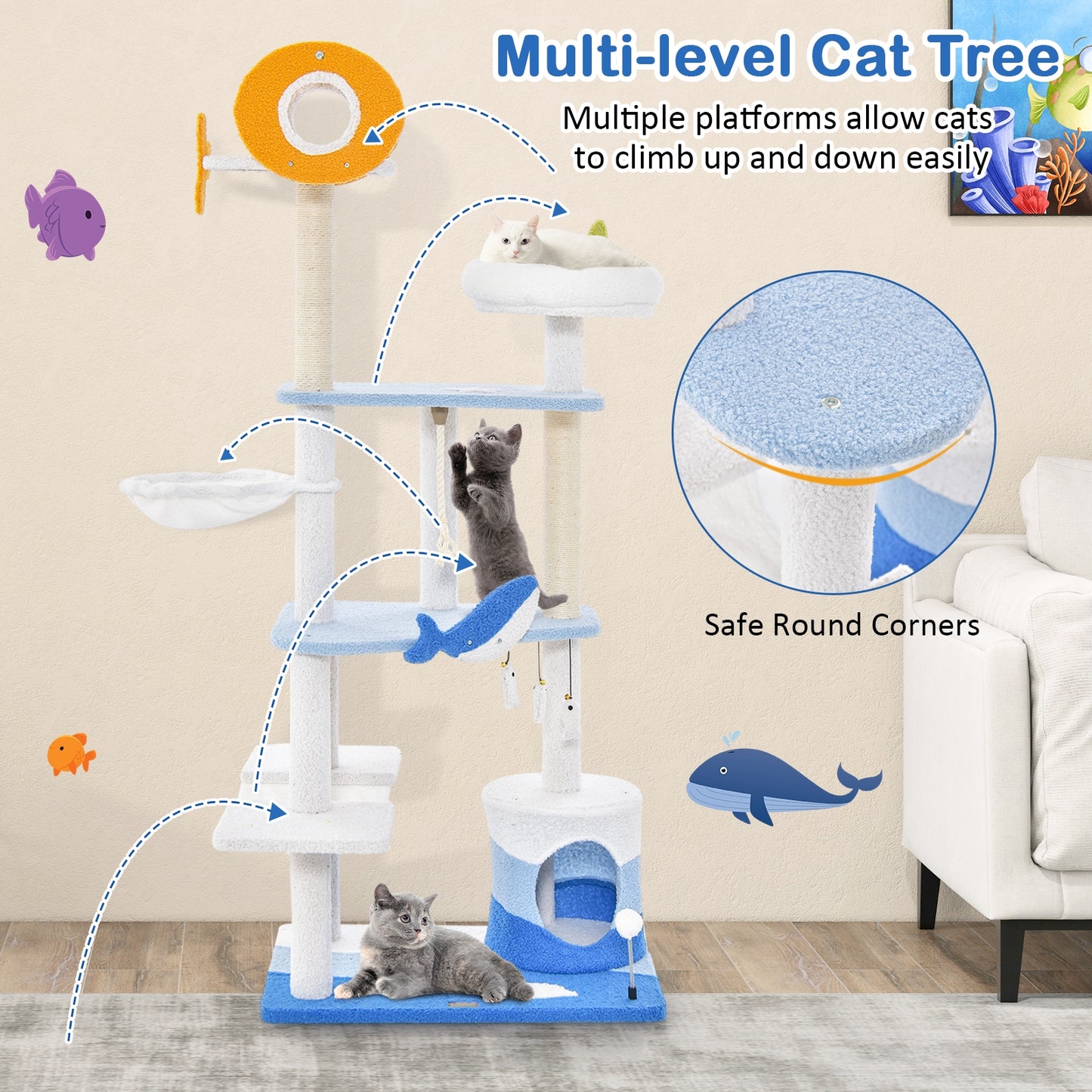 Under the Sea - Cat Tree Tower - Ocean Themed
