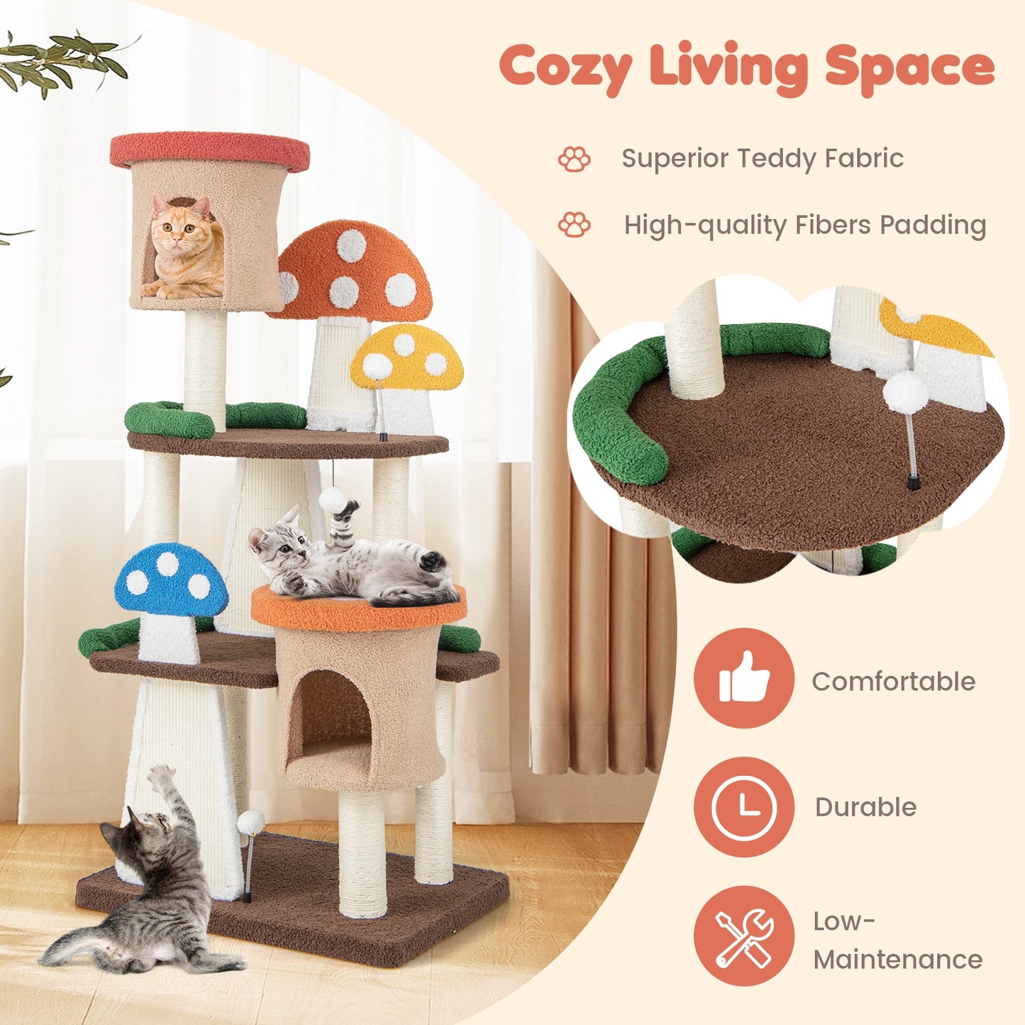 The Whimsical Mushroom - Cat Tree Play Centre - 2 Condos