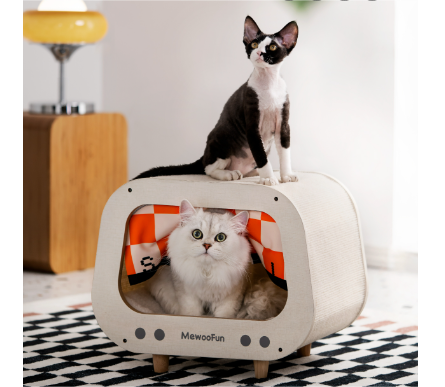 Retro TV Cabinet Cat House and Scratcher