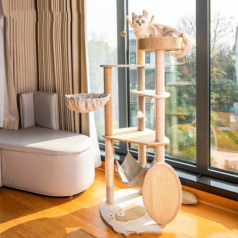 Cat Climber with Integrated Hammock and Toys