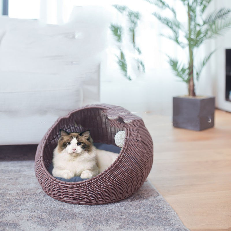 Rattan Nest with Cushion for Modern Pet Parents