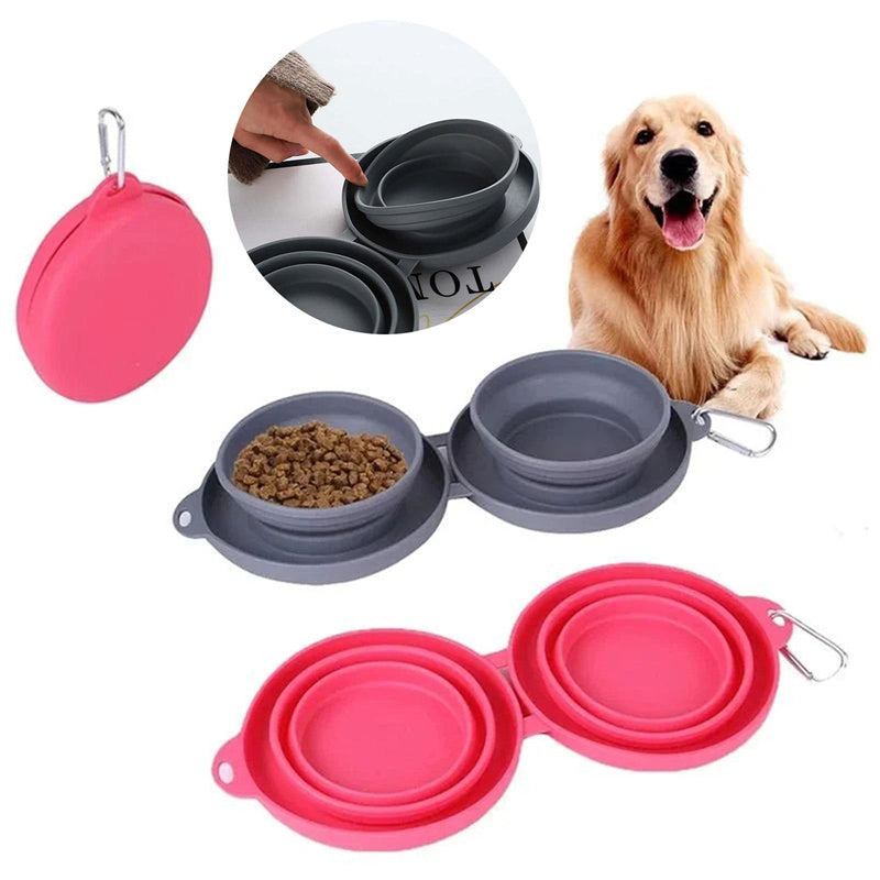 Foldable Double Pet Bowl For Easy Outings