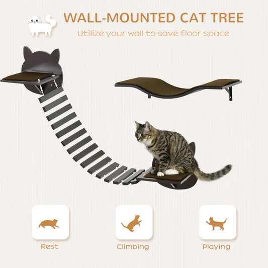 Wall-Mounted Climbing Cat Activity Center with Hammock