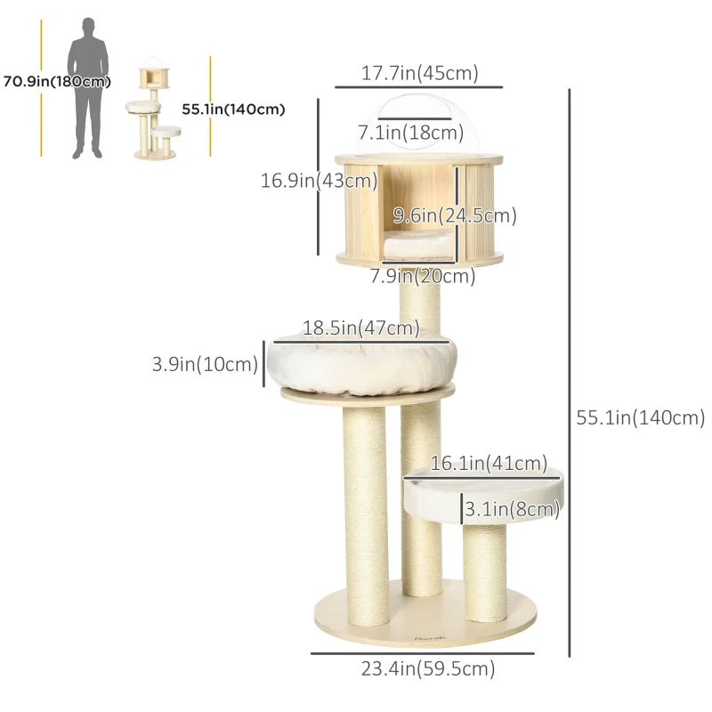 Wood Cat Tree Activity Centre with Cat Condo Bubble