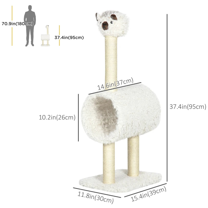 Alpaca-shaped Cat Tower with Tunnel Sisal Scratching Post