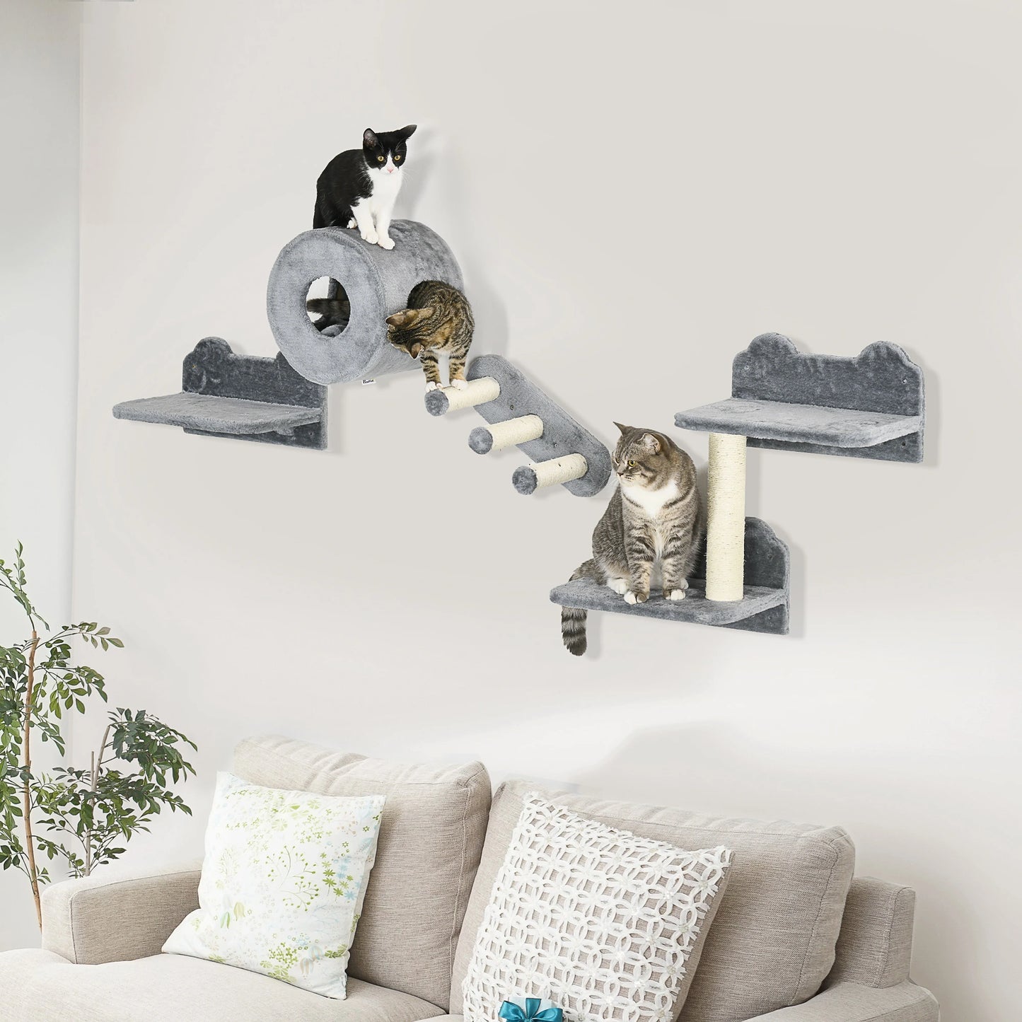 4 Piece Wall-Mounted Cat Activity Centre For Healthy Cats