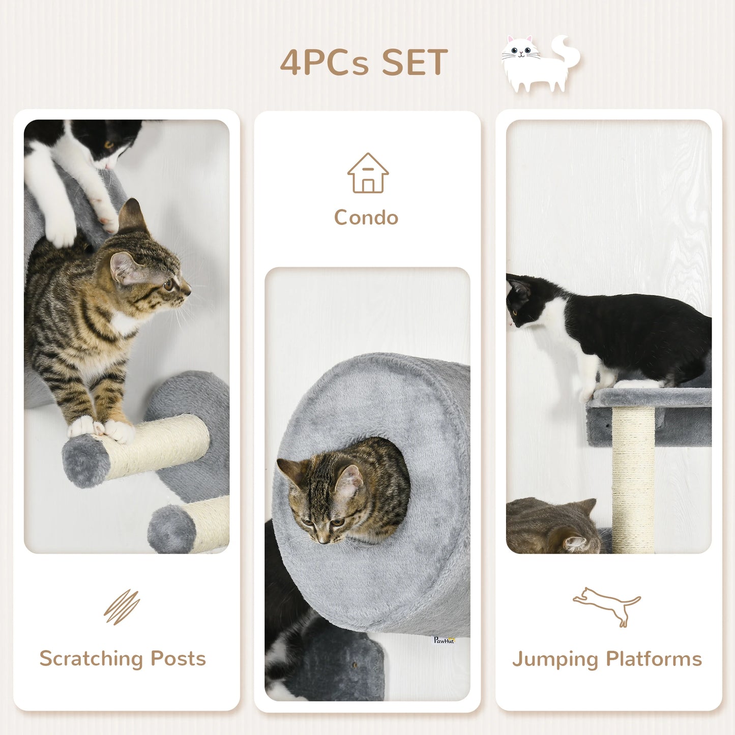 4 Piece Wall-Mounted Cat Activity Centre For Healthy Cats