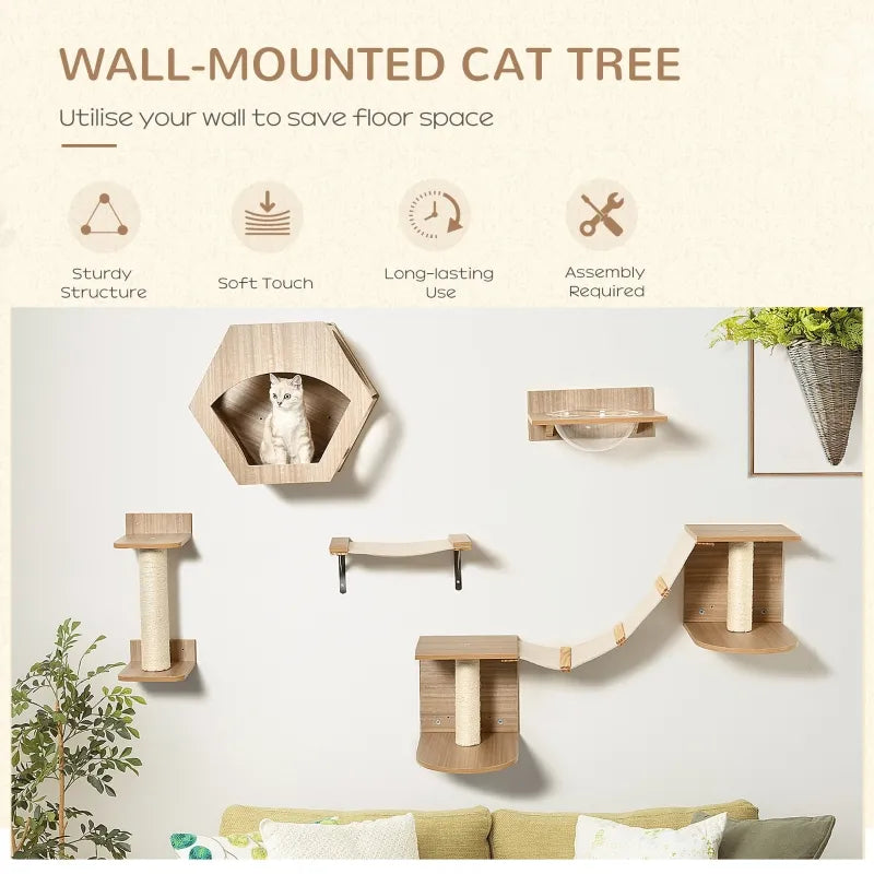 5 Piece Wall-Mounted Cat Activity Centre