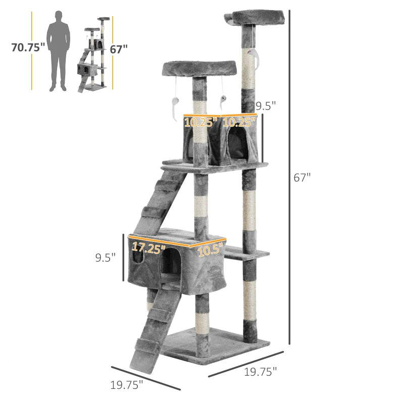 67" Premium Multi-Level Cat Scratching Tree Activity Centre