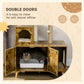 Litter Box Enclosure with Cat Tree Tower in Rustic Brown