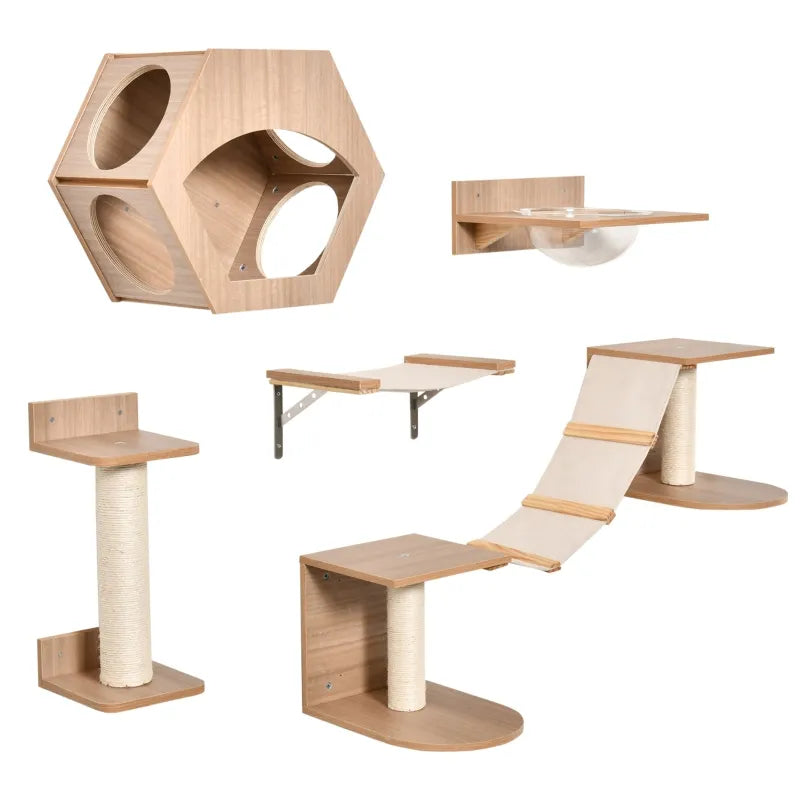 5 Piece Wall-Mounted Cat Activity Centre