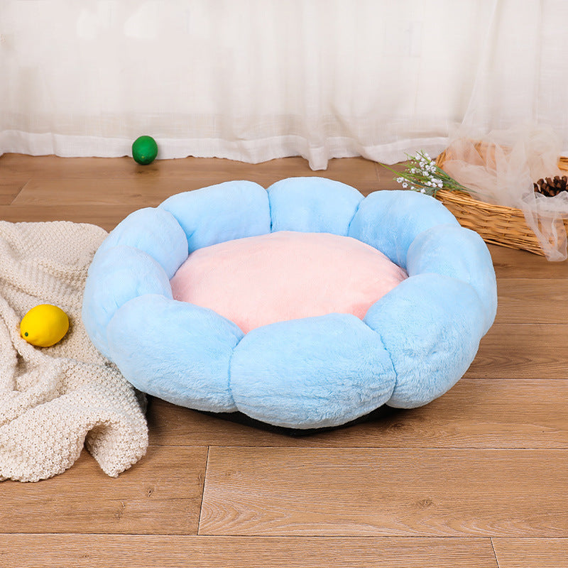 Plush Velvet Thick Round Flower Pet Nest Bed 40-60cm Plush Pet Bed - InspirationIncluded