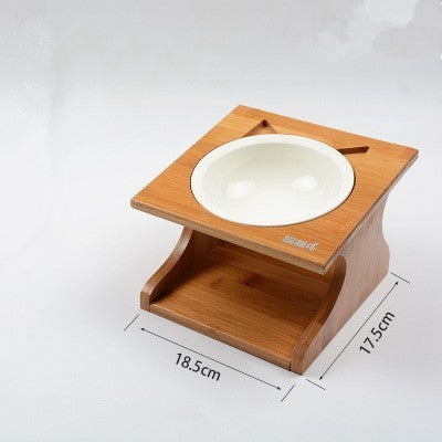 Single Elevated Pet Bowl With Cervical Angle on Solid Wood Stand - InspirationIncluded