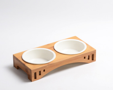 Elevated Bamboo Wood Arch Design Pet Bowl Elevated Pet Bowl - InspirationIncluded