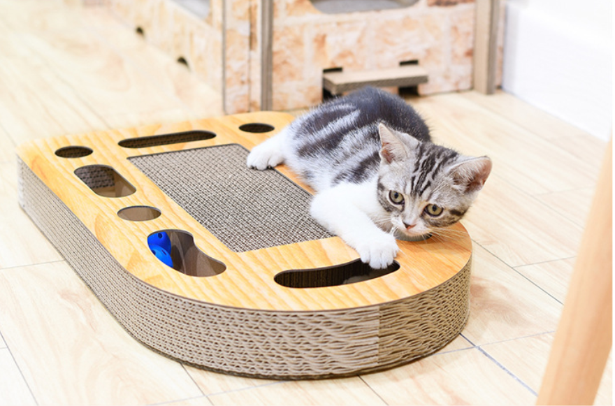 Corrugated Cat Scratch Board With Toy Balls - InspirationIncluded