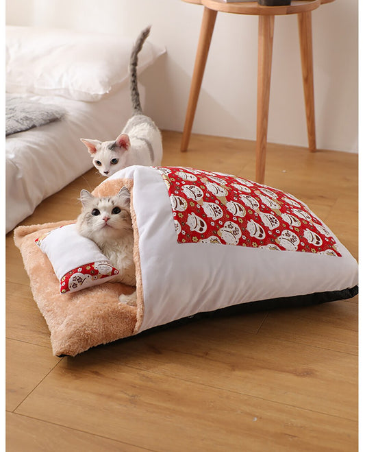 Cat Sleeping Bag - Japanese Style, 3 sizes Japanese pet bed - InspirationIncluded