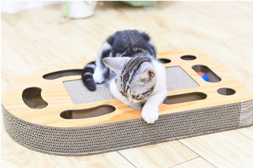 Corrugated Cat Scratch Board With Toy Balls - InspirationIncluded