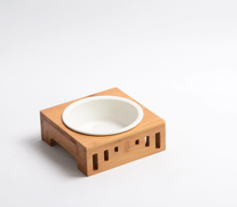 Elevated Bamboo Wood Arch Design Pet Bowl Elevated Pet Bowl - InspirationIncluded