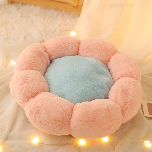 Plush Velvet Thick Round Flower Pet Nest Bed 40-60cm Plush Pet Bed - InspirationIncluded