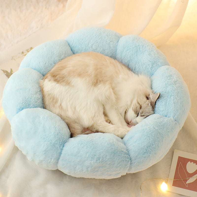 Plush Velvet Thick Round Flower Pet Nest Bed 40-60cm Plush Pet Bed - InspirationIncluded