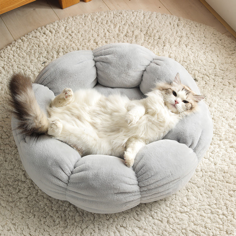 Plush Velvet Thick Round Flower Pet Nest Bed 40-60cm Plush Pet Bed - InspirationIncluded