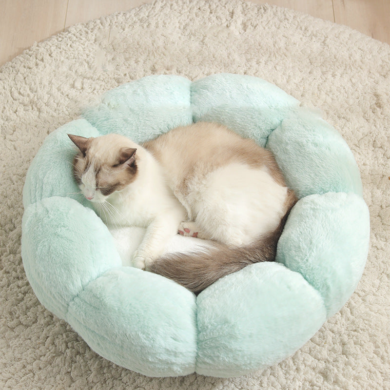 Plush Velvet Thick Round Flower Pet Nest Bed 40-60cm Plush Pet Bed - InspirationIncluded