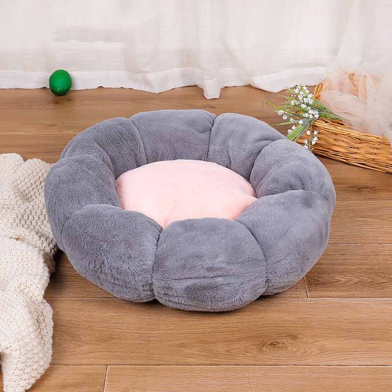 Plush Velvet Thick Round Flower Pet Nest Bed 40-60cm Plush Pet Bed - InspirationIncluded