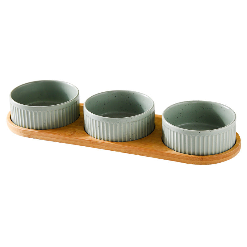 Single, Double or Triple Ceramic Pet Bowls on Wood Base - InspirationIncluded