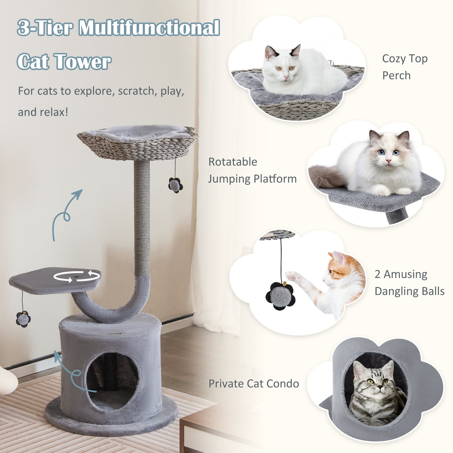 The Serenity - Cat Tower - Curved Metal Frame